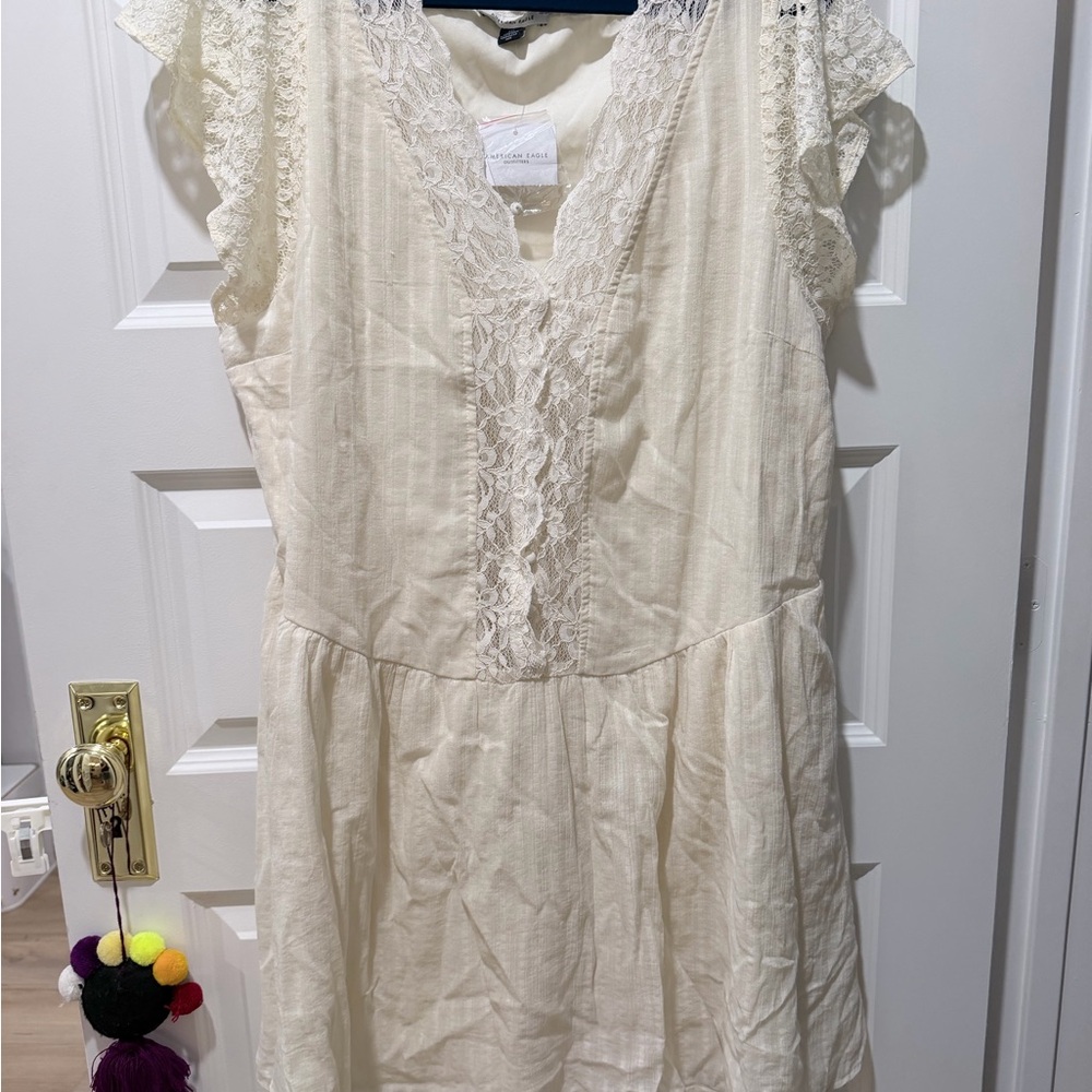 NWT AE Lace Inset Mini Dress White - Picture 2 of 7